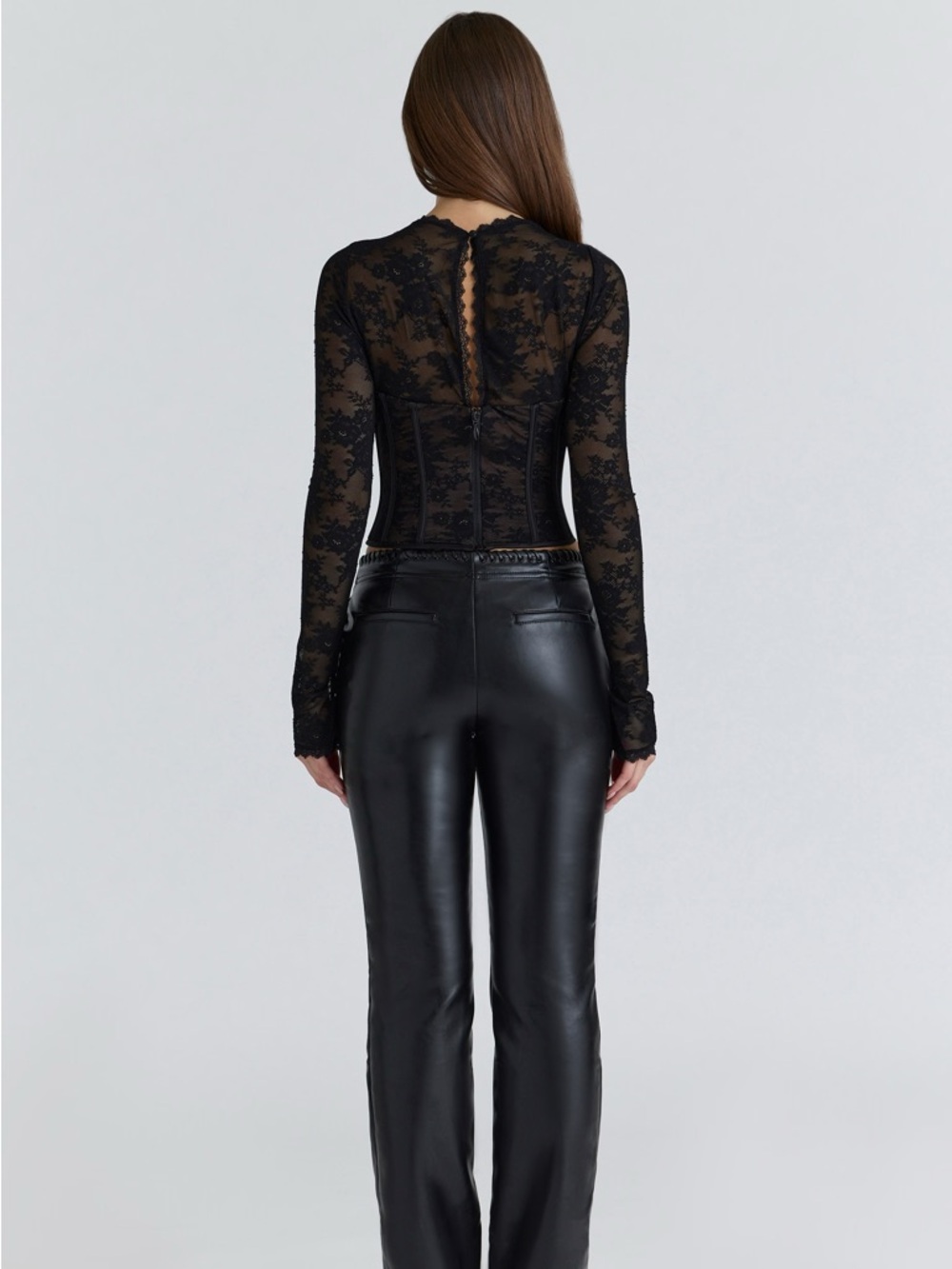 House of Cb ZOE Black Lace Long Sleeve Corset Top NWT - Picture 7 of 11